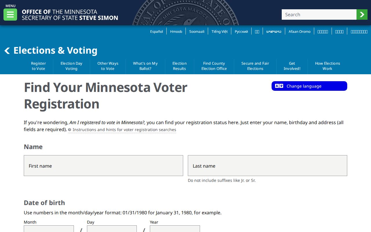 Maplewood residents directory Minnesota voter registration confirmation screen