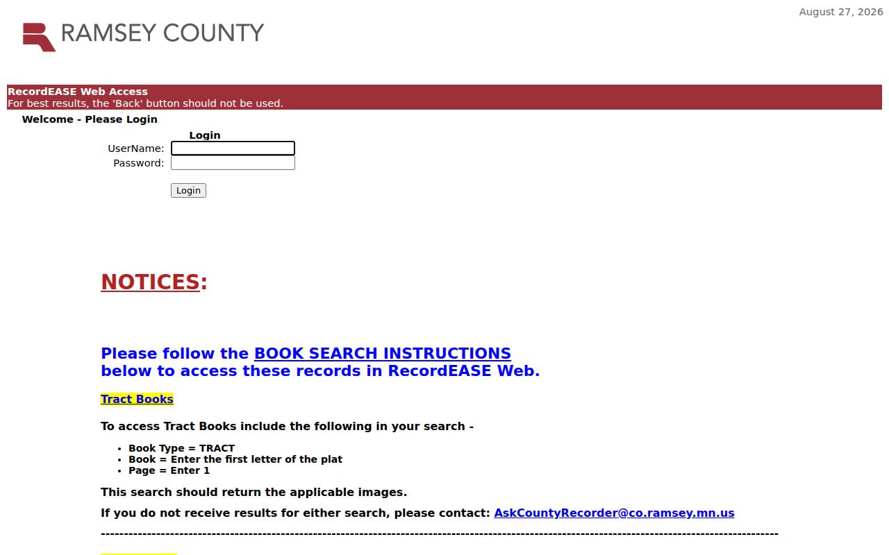 Maplewood residents directory Ramsey RecordEASE deed index login