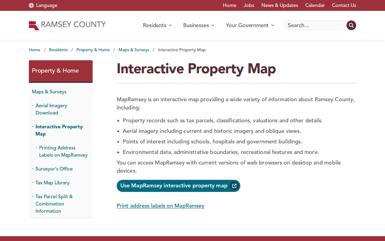Maplewood neighbors Ramsey County interactive property map for parcel layers