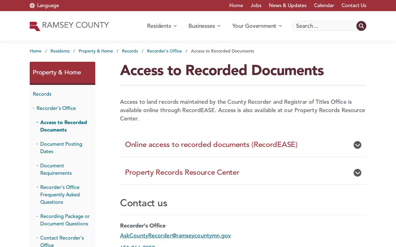 Maplewood previous residents access to Ramsey County recorded documents