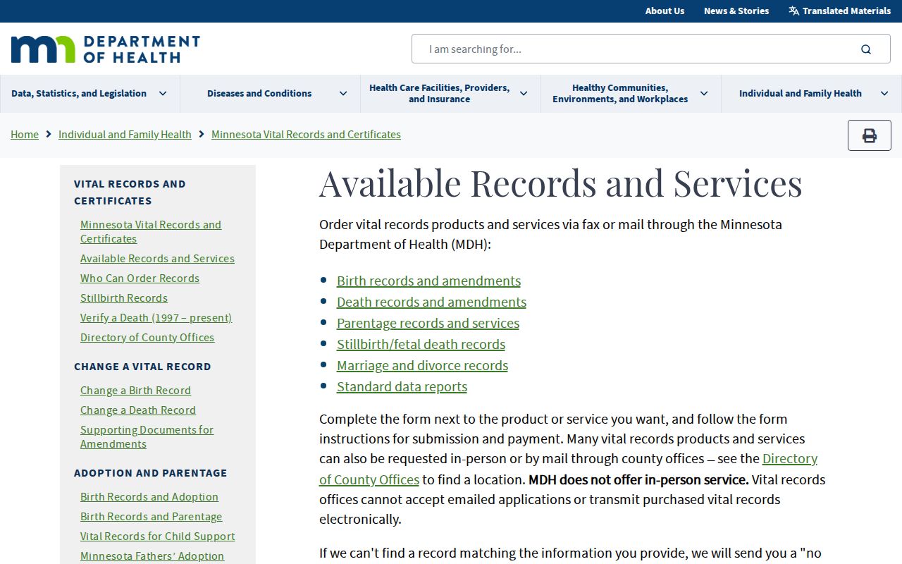 Maplewood resident lookup Minnesota vital-records access information